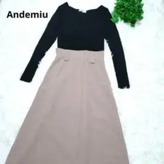Andemiu アンデミュウ 黒 ベージュ 長袖ロングワンピース F 冬