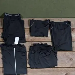 スポーツ トレーニングウェア ブラック 5セット メンズ 2XL