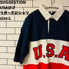 【古着】SUGGESTION U.S.A.ロゴ ラガーTシャツ L 赤 白 紺