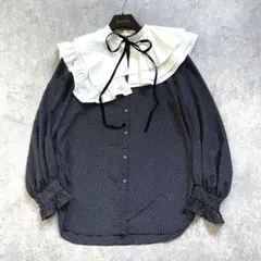 エムプルミエ ブラック 32p 小さいサイズ ボウタイ ドット ブラウス 