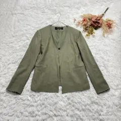 ミッシェルクラン ノーカラージャケット 無地 オフィス系 仕事 通勤 キレイめ