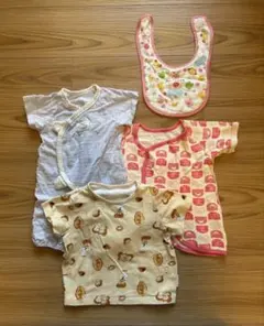 ベビー服 4点セット ロンパースコンビ肌着 半袖 スタイ 50～80