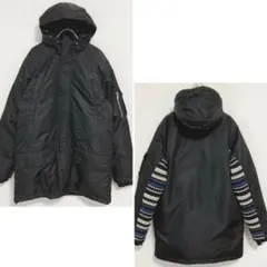 STUSSY 切替デザイン 袖ニット風 ダウンコート モッズコートブラック M