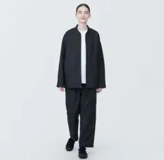 u*4様 MUJI Labo リネンリヨセル ジップアップワークシャツ 黒 Mサ