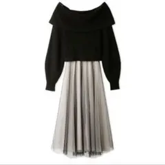 snidel オフショルニット　ドットチュールスカート　セットアップ