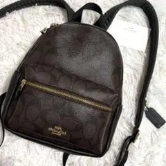 ✨極美品✨コーチ ミニリュック シグネチャー ゴールド金具 レザー×PVC 茶のサムネイル