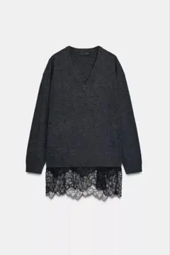 ZARA ロングレースコンビネーションニット