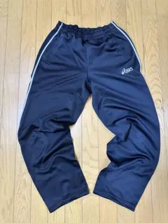 【美品】asics トレーニングパンツ 黒 ストライプ入り
