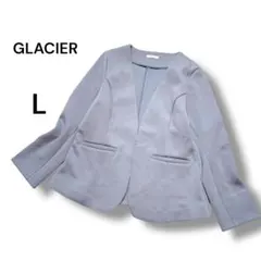 【グラシアGLACIER】美品　ストレッチジャージー　ノーカラーVジャケット　L