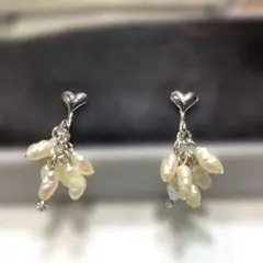 ハート型フック 淡水パールイヤリング