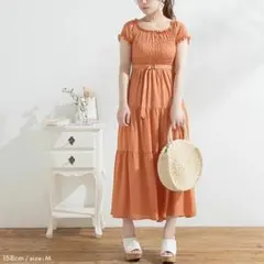Newlyme オレンジ ティアードロングワンピース Mサイズ M