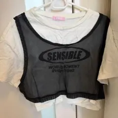 W♡C メッシュレイヤードTシャツ ホワイト ブラックのサムネイル