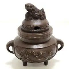 Y3815-35 金属製 ブロンズ 獅子摘み 三つ足香炉　NNN