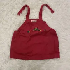 【ミキハウス】80サイズ 赤 ジャンパースカート サロペット クマ 刺繍 レトロ