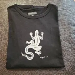 agnès b. 黒 ロングTシャツ T2（M相当 ） トカゲデザイン綿100%