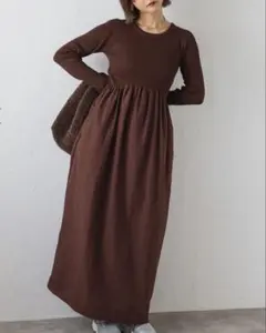 ボンジュールサガン　異素材切り替えニットワンピース　ブラウン　○30