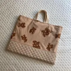 ハンドメイド　レッスンバック　通園　絵本バッグ　テディベア柄