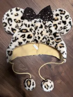 【超美品】【ディズニー】ヒョウ柄ファンキャップ　ミニー