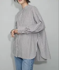 美品‼︎ ADAM ET ROPE TCブロードバンドシャツ　ストライプのサムネイル