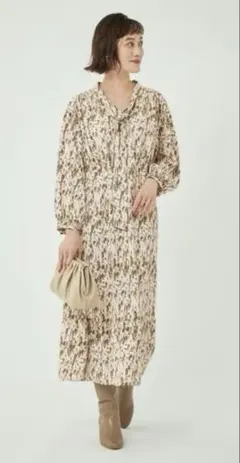 green rabel relaxing長袖ワンピース ベージュブラウン