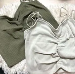 リブ編みフロントギャザーキャミソール チューブトップ 2色セット