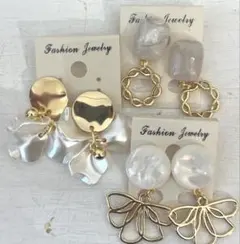 3点セット　647 ハンドメイド　樹脂　金属　ピアス　イヤリング　まとめ売り