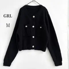 GRL ニットカーディガン　黒　ショート丈　M ゴールドボタン