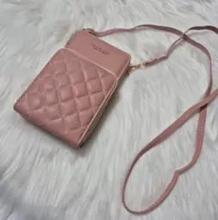 ミニショルダー バッグ 縦型 ポーチ ポシェット お財布ショルダー　　ピンク