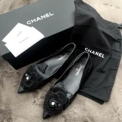 CHANEL シャネル ベルベット カメリア パール フラットシューズ パンプスのサムネイル
