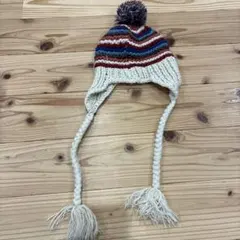 耳当て付き　幼児　カラフルストライプニット帽