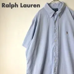 2180 90s ラルフローレン BD シャツ　半袖　刺繍　ロゴ　青