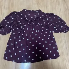 水玉模様 半袖ブラウス ワインレッド　シャツ