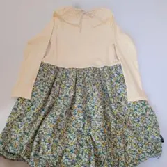 新品タグ付花柄ティベット付きバルーンドッキングワンピース１３０サイズ