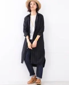 BEAMS BOY ネイビー グリーン ストライプ シャツ ワンピース 長袖