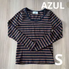 AZUL ネイビーオレンジストライプ 長袖Tシャツ/S