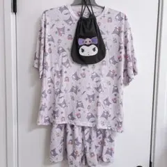 【新品タグ付】サンリオ クロミ パジャマ 上下セット 巾着付き 150 パープル