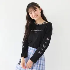 バイラビット 衿スリットロゴ × 蝶プリントTシャツ サイズ160