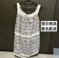 LL チュニック　KanFA　花柄　ベージュ　袖なし　シアー フレア