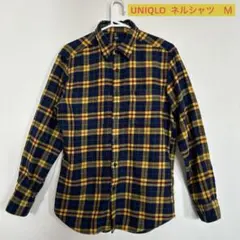 UNIQLO ネイビーとイエローのチェック　ネルシャツ MENS M