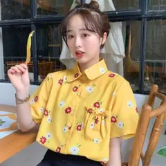 花柄半袖シャツ イエロー 春夏 韓国ファッション
