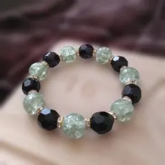 ハンドメイド ビーズブレスレット ブラック×グリーン