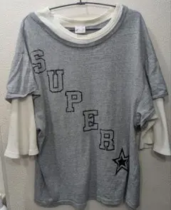 RNA 長袖 Tシャツ グレー 重ね着風