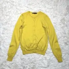 MACPHEE ウール100% クルーネックカーディガン イエロー サイズ2