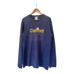 90s Carhartt ロゴ 長袖Tシャツ XL ネイビー フェード