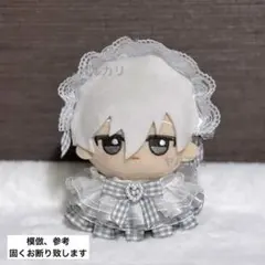 ぬい服 ギンガムチェックフリルドレス ヘッドドレスセット グレー ちびぐるみ