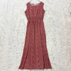 フィフス 小花柄ロングワンピース ノースリーブ 赤 シャーリング　F ふんわり