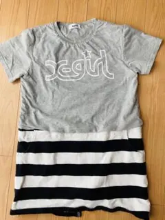 x-girl 半袖ワンピース グレー ストライプ