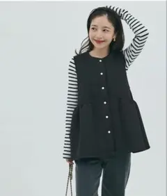 coca ダンボールニット　パールボタンジレ　Lサイズ　ブラック　オケージョン