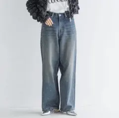完売品　LOWRYS FARM ビジューワイドストレートデニム　ビジューデニム