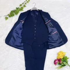 スーツセレクト スーツ スリーピース A4 ネイビー ストライプ 2B